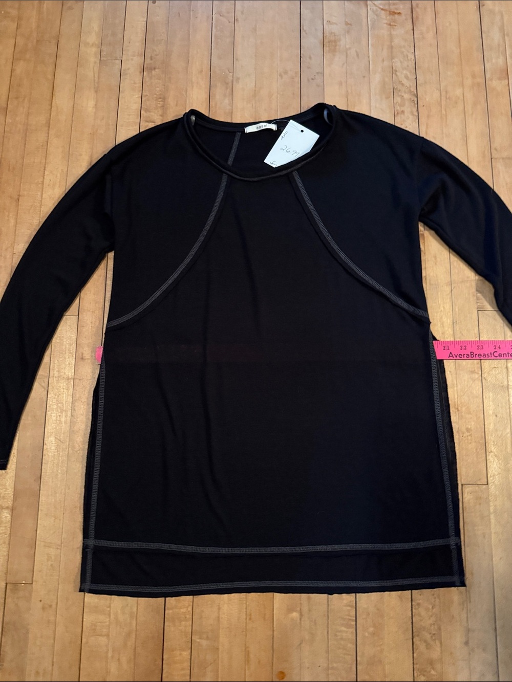 easel Black Long Sleeve Tee with Contrast Stitching